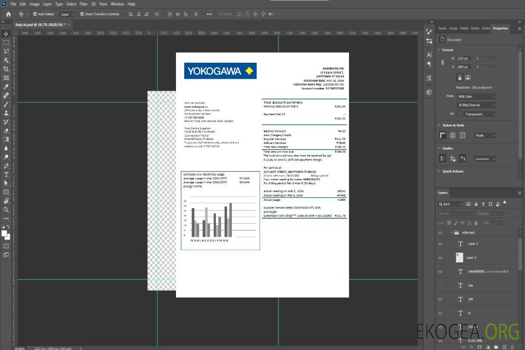 Modèle de facture de services publics d'entreprise Kazakhstan Yokogawa Electric Kazakhstan aux formats Word et PDF template